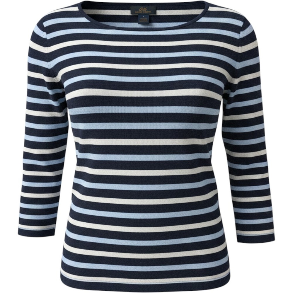 Brooks Brothers 346 Silk Blend Striped Boat Neck Sweater Navy Blue Small